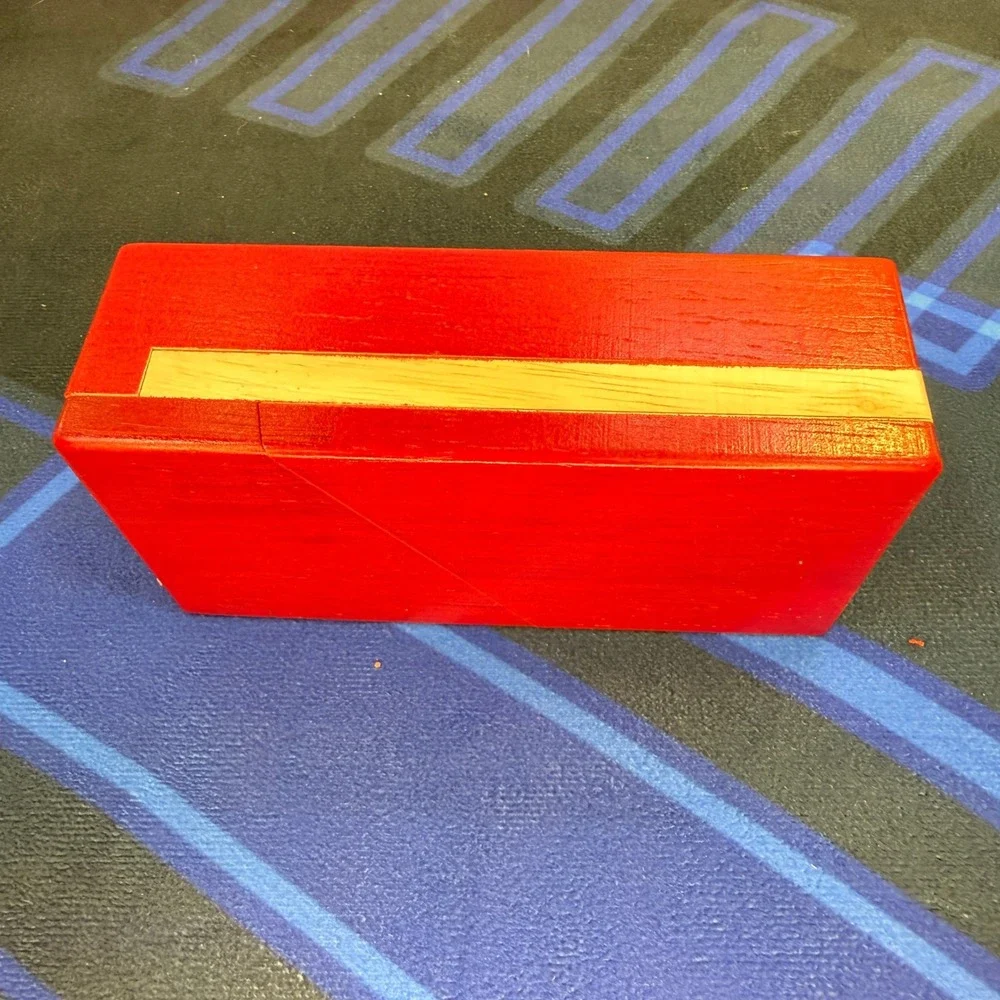 Blovec Wooden Puzzle Box Secret Trick Magic Compartment Brain Teaser Red Box